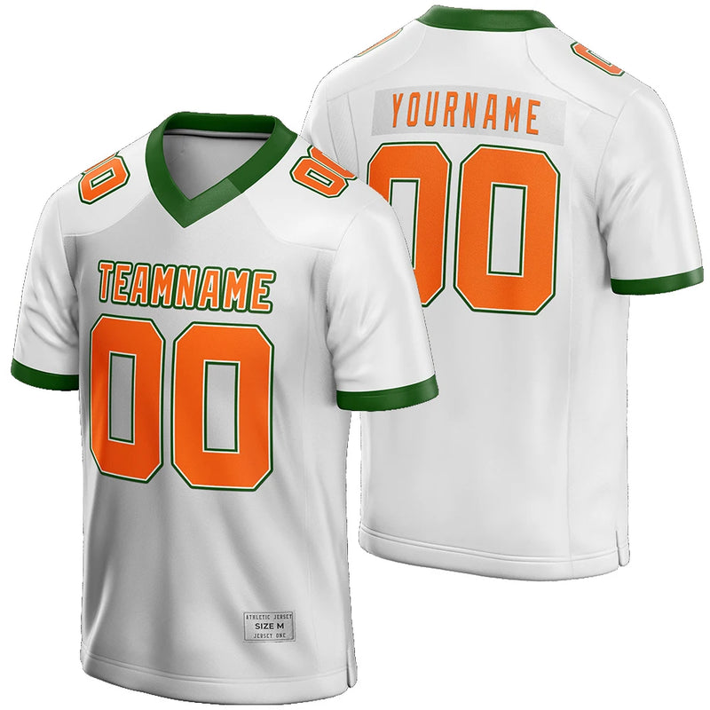 Custom White Orange and Green Football Jersey for Men/Youth