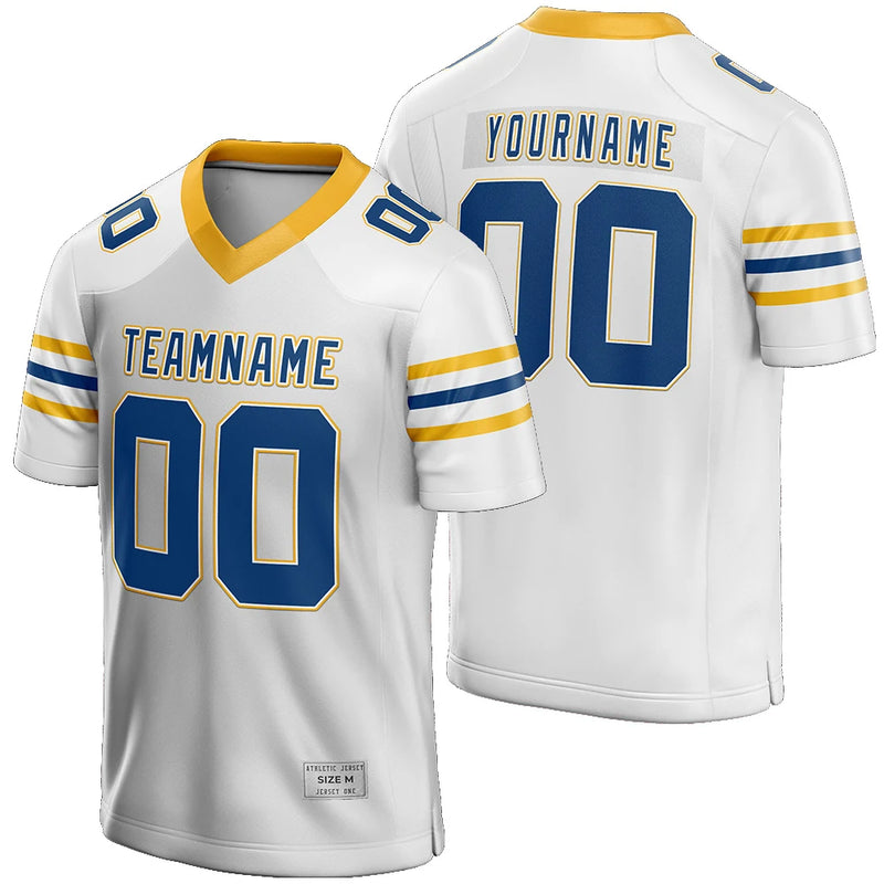 Custom White Navy and Yellow Football Jersey for Men/Youth