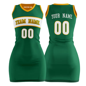 Custom Green and Yellow Basketball Jersey Dress for Women
