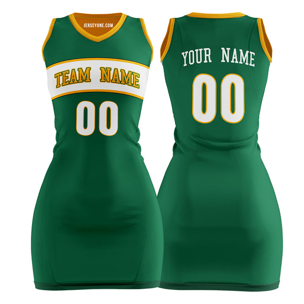 Dark Green and Yellow Custom Basketball Jersey Dress 90s
