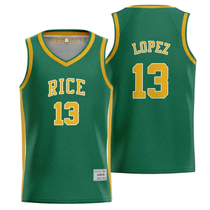 Felipe Lopez #13 Rice High School Basketball Jersey Green