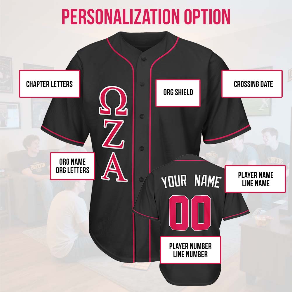 Custom Black and Gold Fraternity Baseball Jersey with Greek Letters