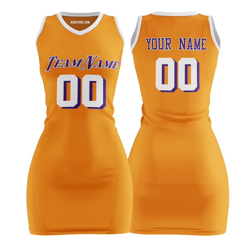 Custom Gold and Purple Basketball Jersey Dress for Women