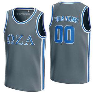 custom gray and white-blue fraternity basketball jersey