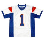 Harmon Tedesco #1 white Blue Mountain State kicker jersey, 200 GSM heavyweight mesh fabric thumbnail