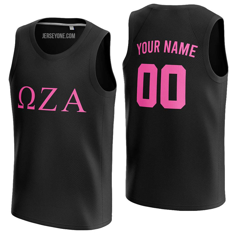 custom hot pink and black fraternity basketball jersey