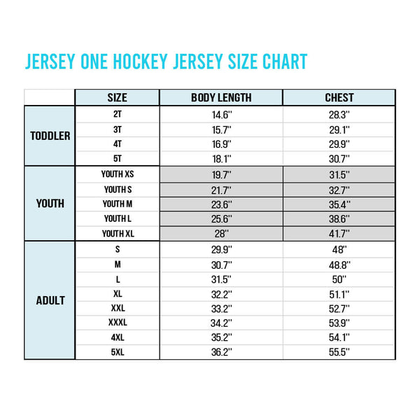 youth mighty ducks jersey size chart