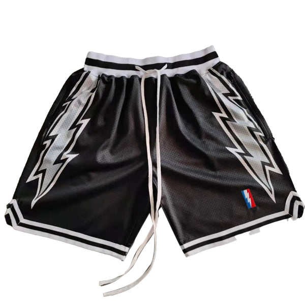 Thunder Printed Streetwear Basketball Shorts with Zipper Pockets