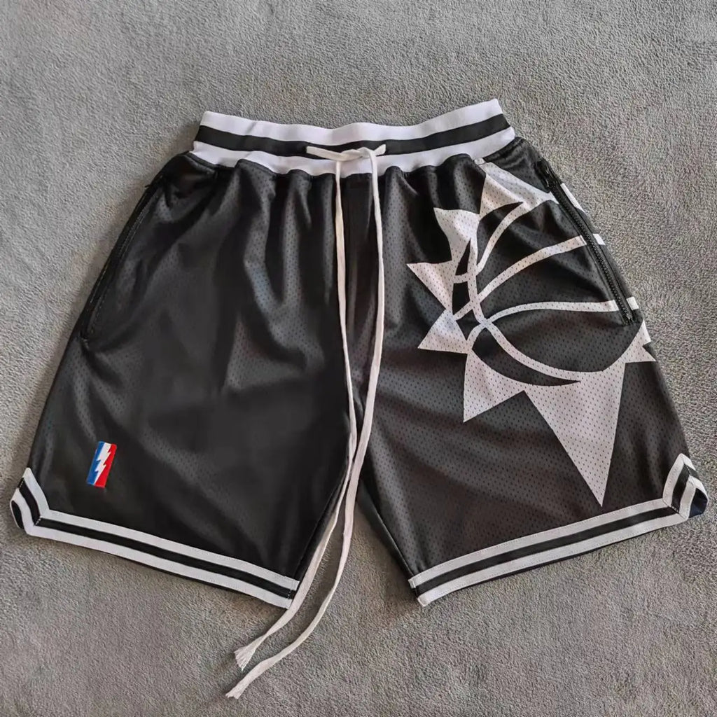 Men's Sun Printed Graphic Basketball Shorts with Zipper Pockets