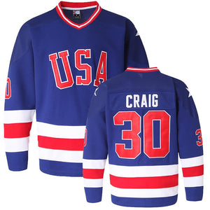 Jim Craig #30 throwback blue usa hockey jersey for men, women and youth