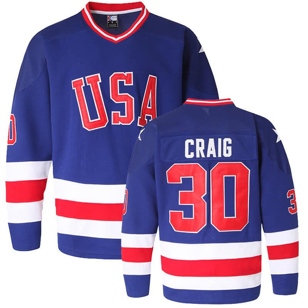 Jim Craig #30 throwback blue usa hockey jersey for men, women and youth 