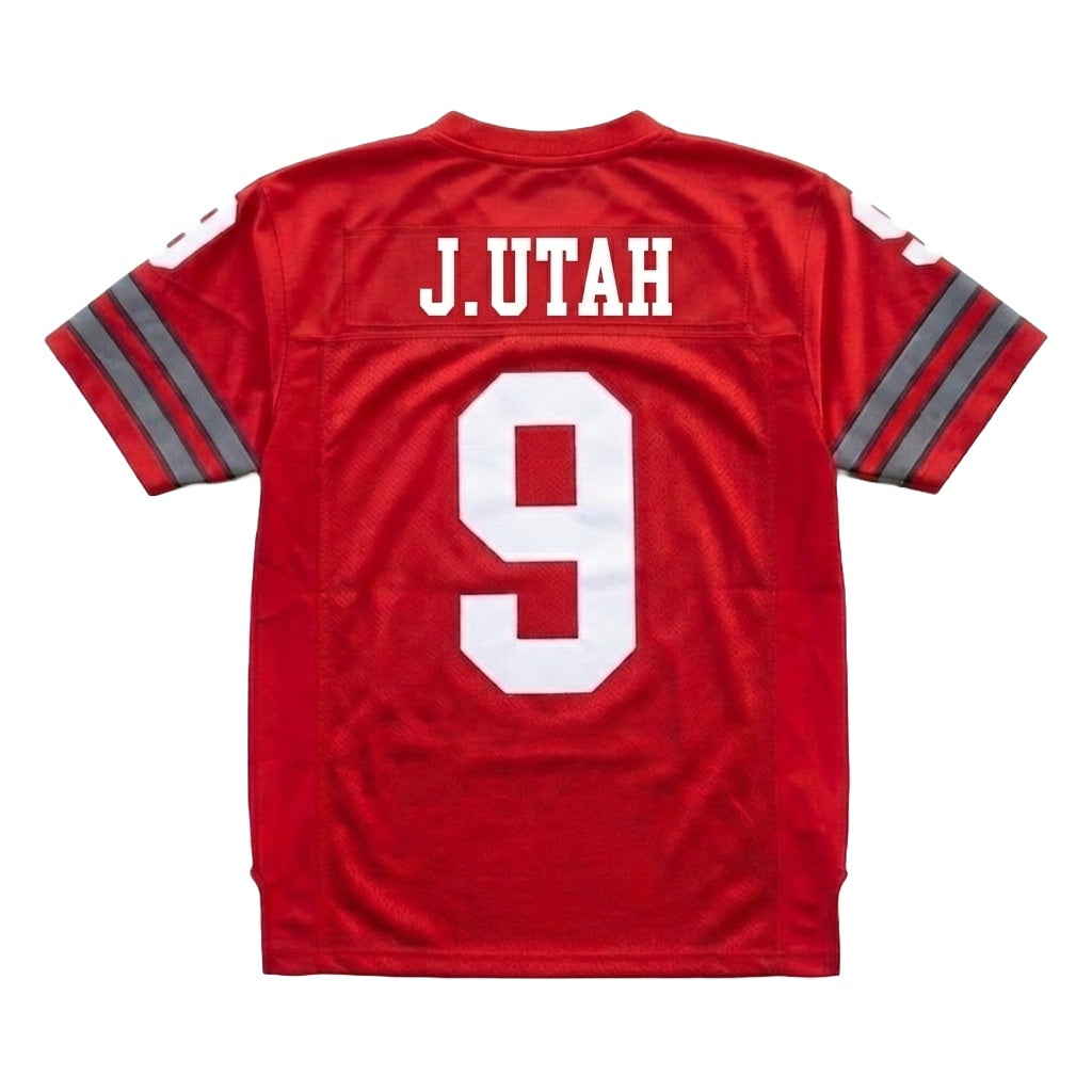 Point Break movie Johnny Utah #9 football jersey back view with J.UTAH nameplate