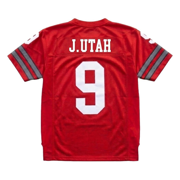 Point Break movie Johnny Utah #9 football jersey back view with J.UTAH nameplate