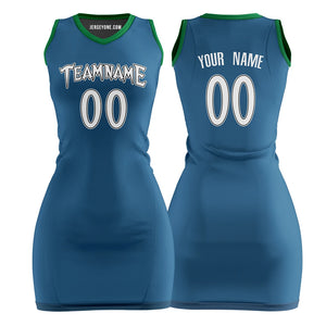 Custom Blue and Green Basketball Jersey Dress for Women