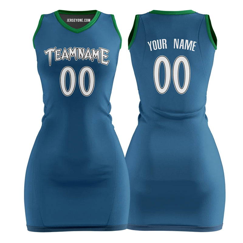 Custom Blue and Green Basketball Jersey Dress for Women