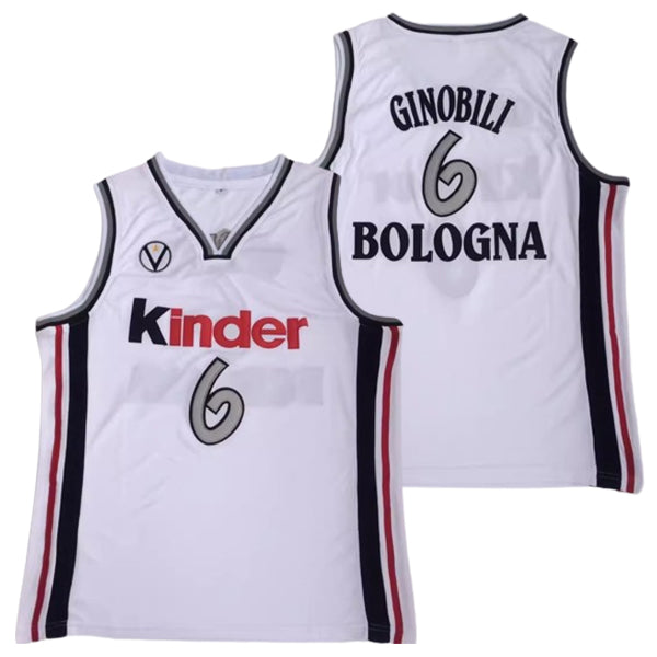 Maillot De Basket Virtus Bologna Vintage - Danilovic/Ginobili - Euroleague Kinder - Occasion