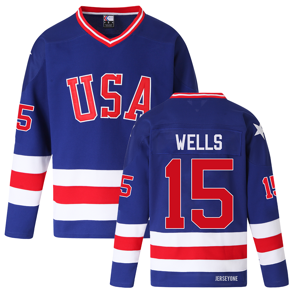 Mark Wells #15 Retro 1980 USA Hockey Team Jersey