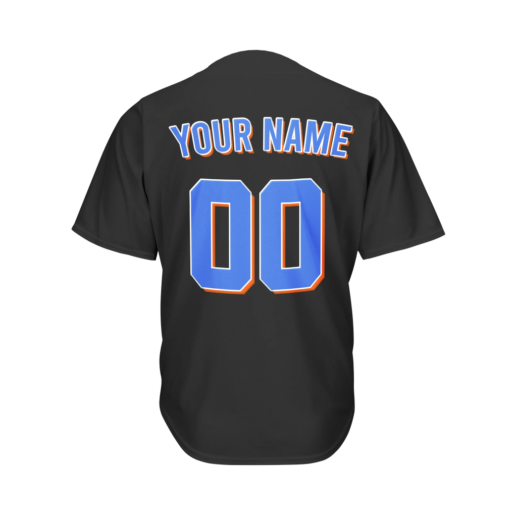 Custom Black Blue and White Baseball Jersey