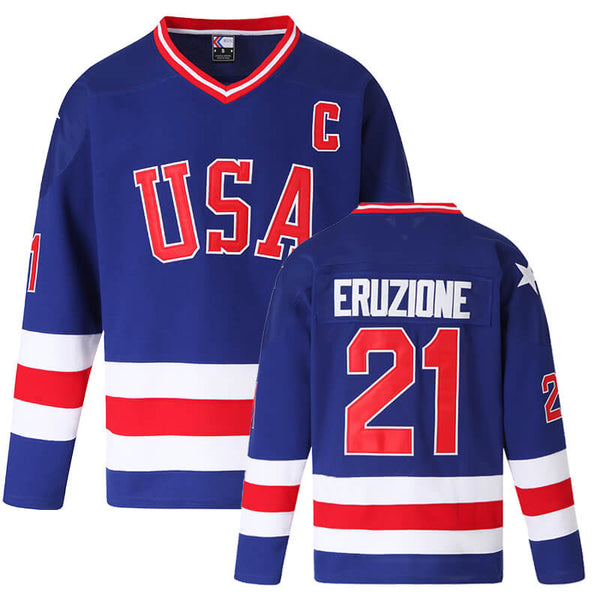 Mike Eruzione #21 throwback blue usa hockey jersey for men, women and youth 