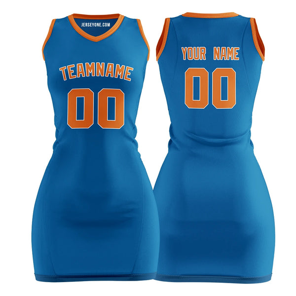 Personalized Team Name Blue And Orange Basketball Jersey Dress