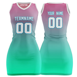 Pink and Green Gradient Custom Basketball Jersey Dress