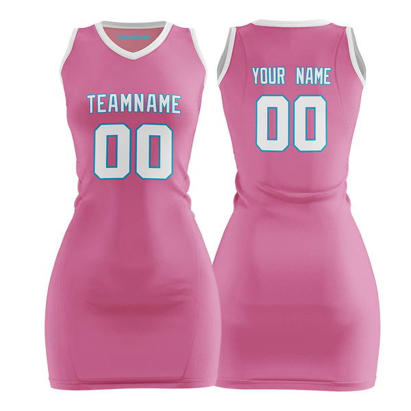 custom jersey dress Pink and White Custom Basketball Jersey Dress | Feminine Sporty