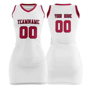 Custom White and Red Basketball Jersey Dress for Women