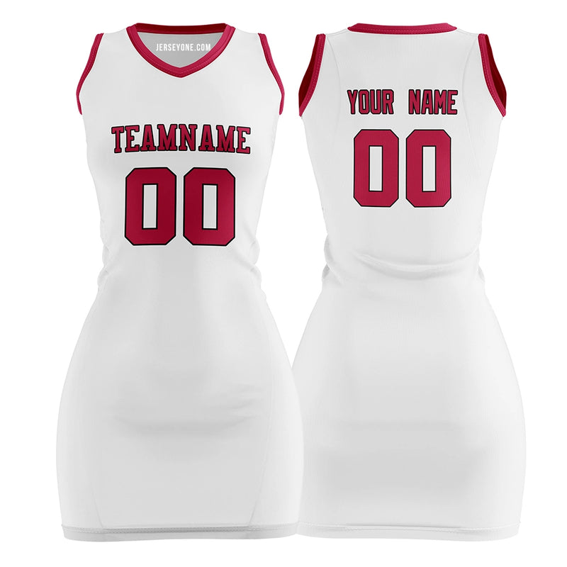 Custom White and Red Basketball Jersey Dress for Women
