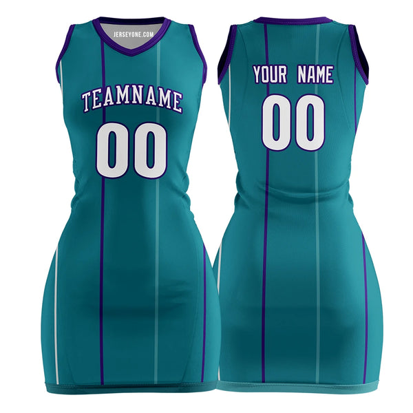 Custom Teal Pinstripe Throwback Basketball Jersey Dress
