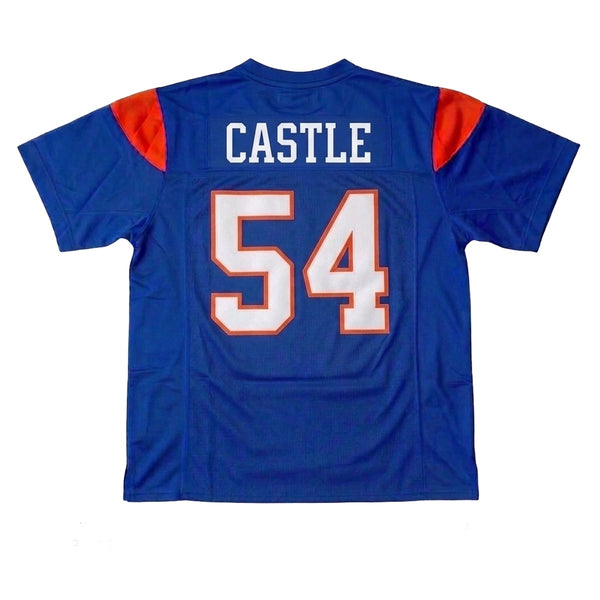 Back of Thad Castle #54 BMS jersey showing player name and numbers, high-quality stitched movie replica