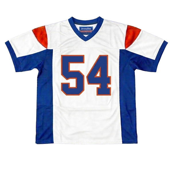 Thad Castle #54 Blue Mountain State away jersey white, premium 200 GSM mesh football uniform