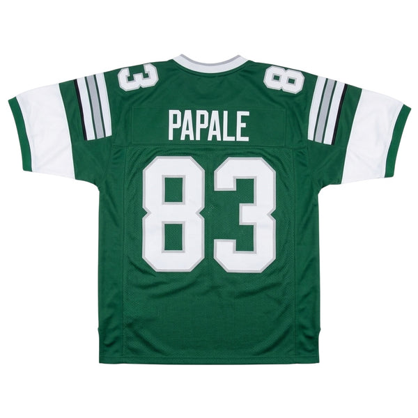 Back view of Vince Papale #83 Philadelphia Eagles football jersey featuring stitched white 'PAPALE' nameplate and '83' numbers, from Invincible film"