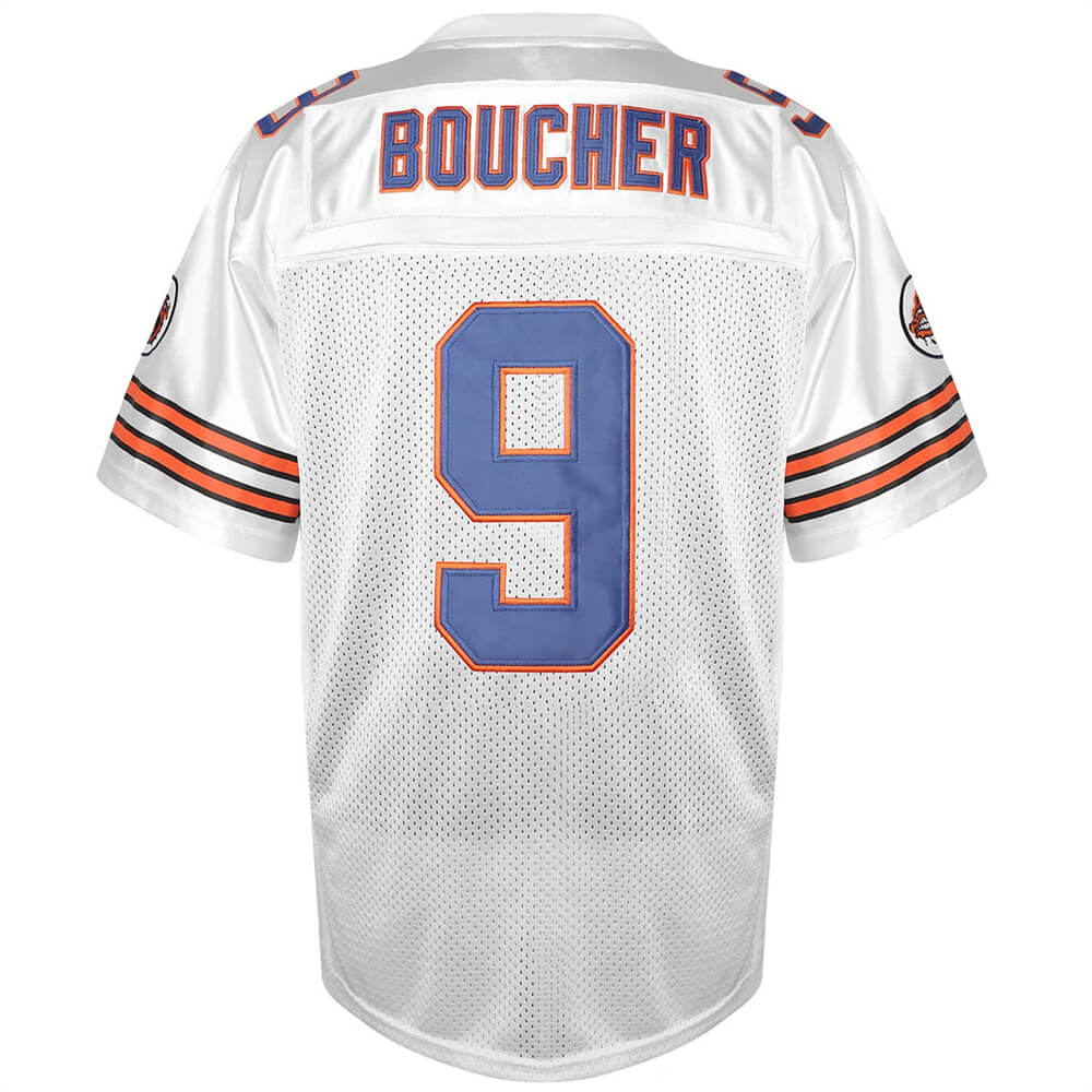 Bobby Boucher #9 SCLSU Mud Dogs White Jersey - Back View with Stitched Numbers