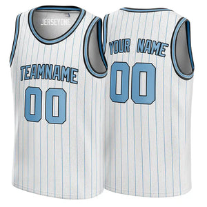 White and Baby Blue Pinstripe Custom Basketball Jersey