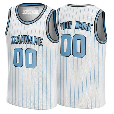 White and Baby Blue Pinstripe Custom Basketball Jersey