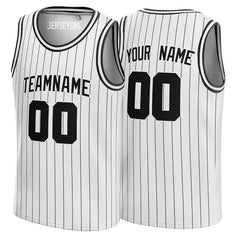 White and Black Pinstripe Custom Basketball Jersey