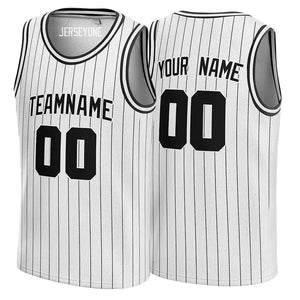 White and Black Pinstripe Custom Basketball Jersey