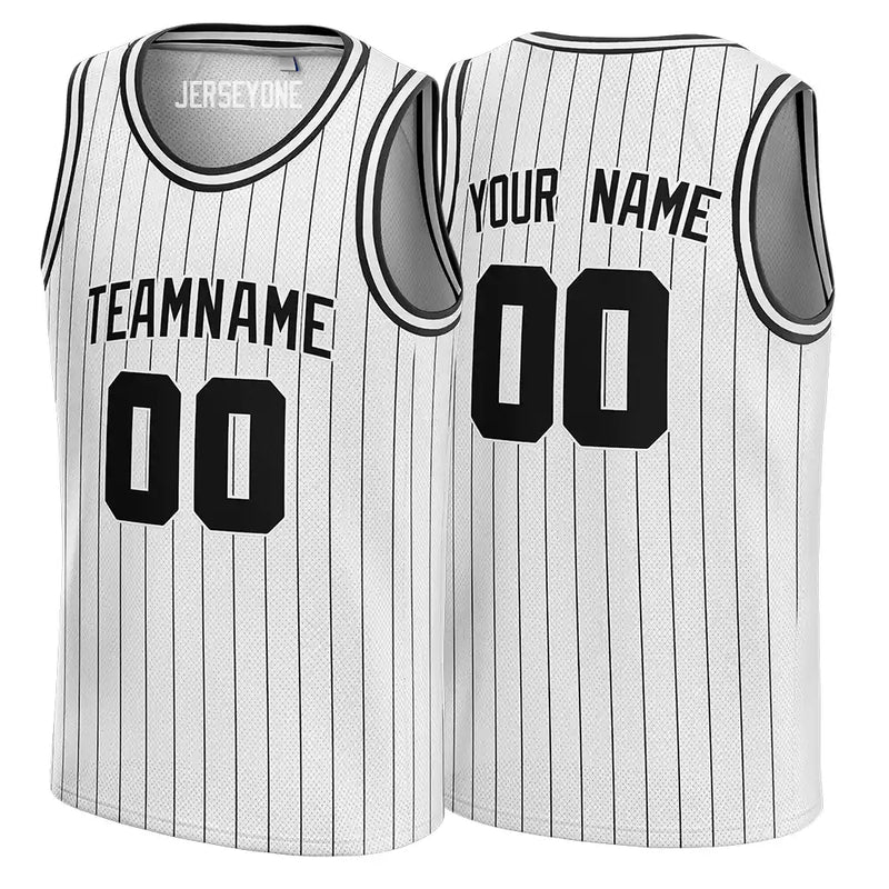 White and Black Pinstripe Custom Basketball Jersey