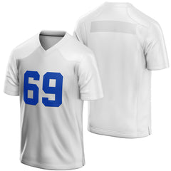 Custom White and Blue 69 Jersey for Men/Youth