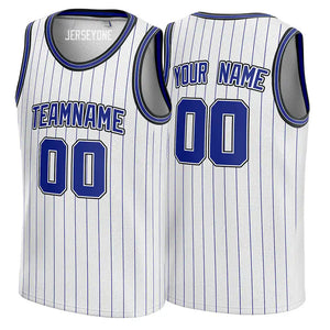 White and Blue Pinstripe Custom Basketball Jersey