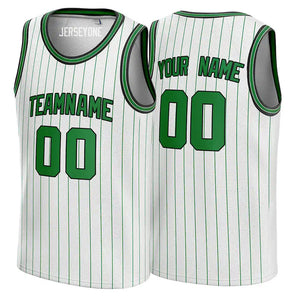 White and Green Pinstripe Custom Basketball Jersey