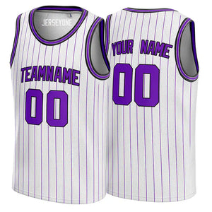 White and Purple Pinstripe Custom Basketball Jersey