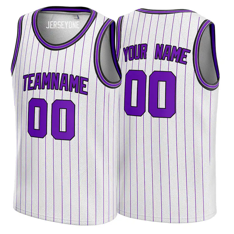 White and Purple Pinstripe Custom Basketball Jersey