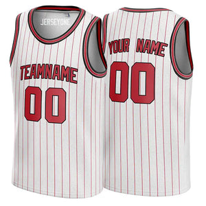 White and Red Pinstripe Custom Basketball Jersey