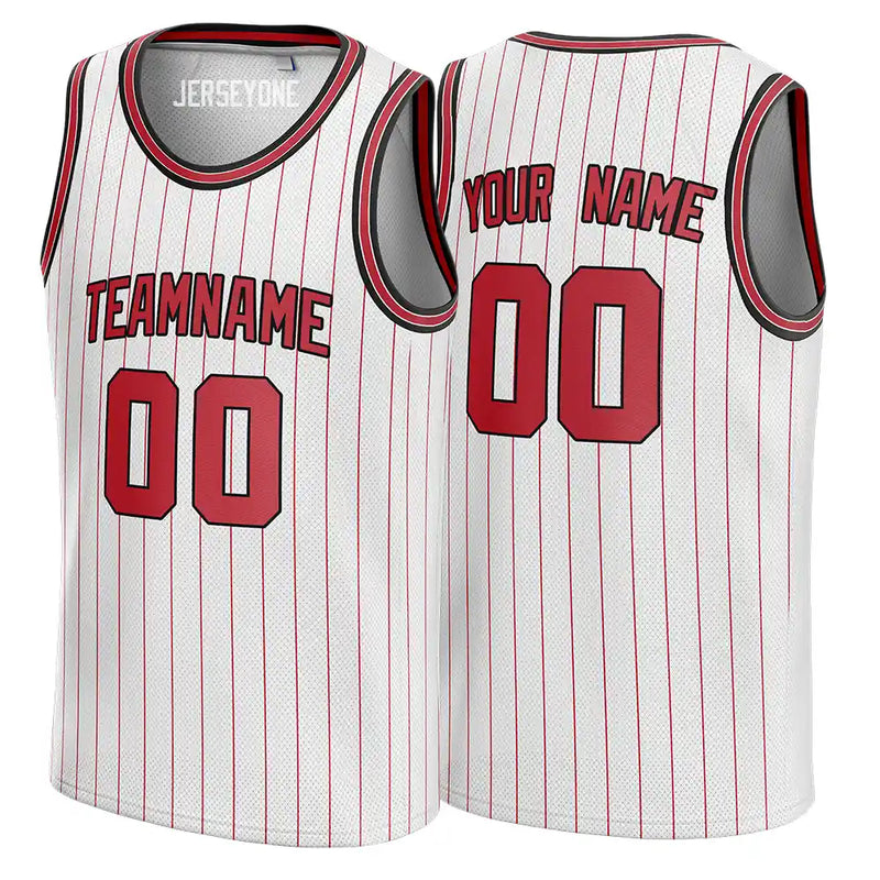 White and Red Pinstripe Custom Basketball Jersey