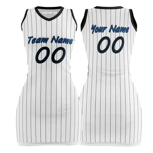 White Pinstripe Custom Basketball Jersey Dress 90s