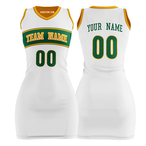 Custom White Green and Yellow Basketball Jersey Dress 90s
