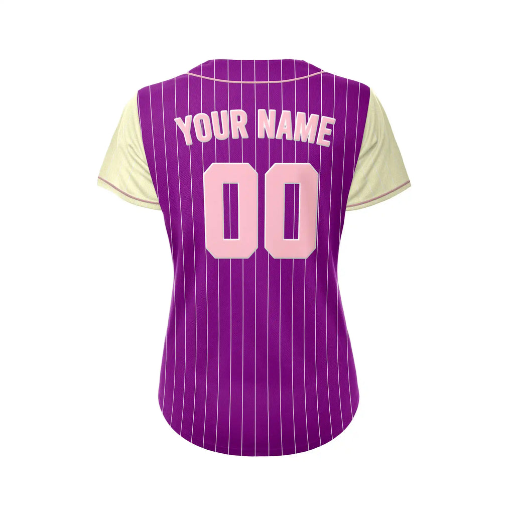 Women Custom Sublimation Purple  Pinstripe with Cream Sleeve Baseball Jersey
