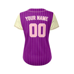 Women Custom Sublimation Purple  Pinstripe with Cream Sleeve Baseball Jersey
