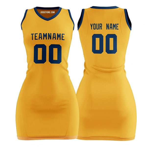 Women&#39;s Custom Yellow And Navy Basketball Jersey Dress